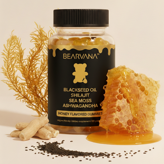 BEARVANA Black Seed Oil Gummies with Shilajit, Sea Moss & Ashwagandha | Honey Flavored