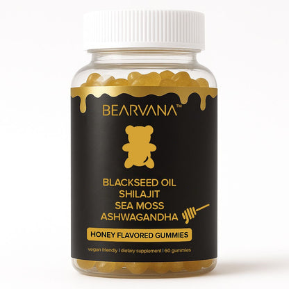BEARVANA Black Seed Oil Gummies with Shilajit, Sea Moss & Ashwagandha | Honey Flavored