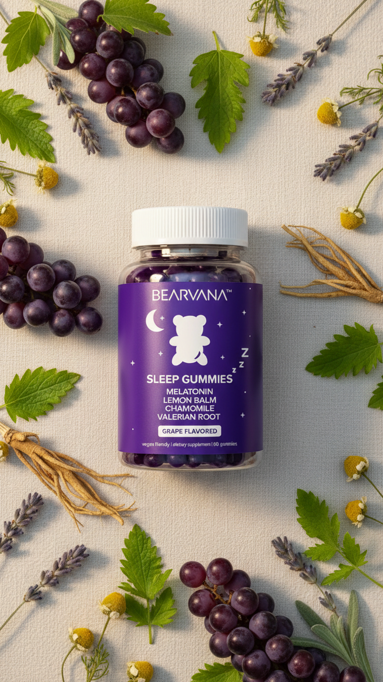 BEARVANA - Sleep Gummies - Melatonin, Lemon Balm, Chamomile & Valerian Root | Grape Flavored