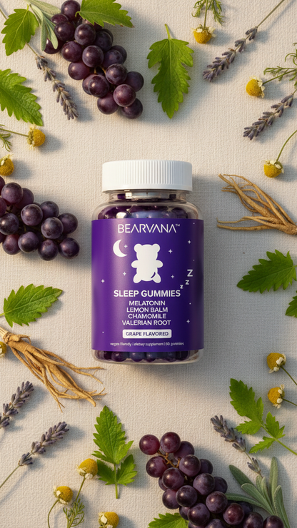 BEARVANA - Sleep Gummies - Melatonin, Lemon Balm, Chamomile & Valerian Root | Grape Flavored