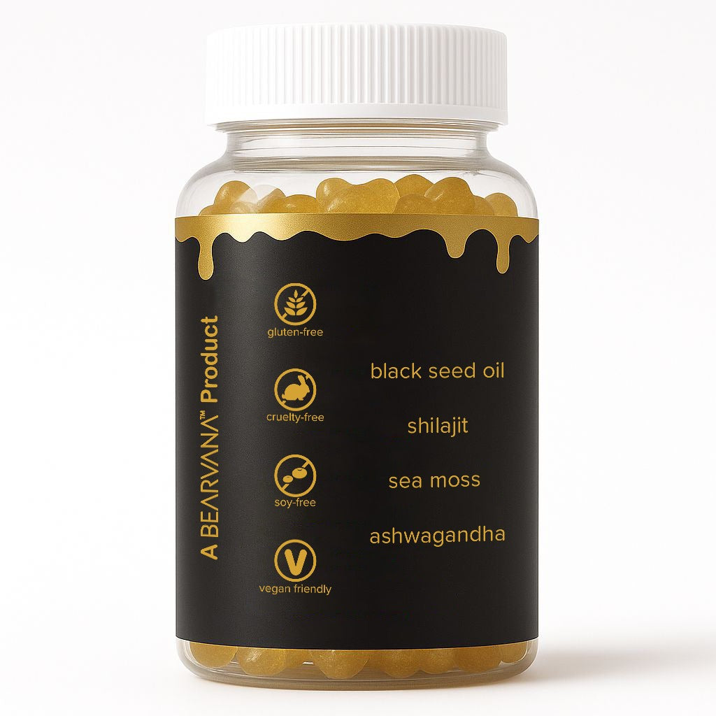 BEARVANA Black Seed Oil Gummies with Shilajit, Sea Moss & Ashwagandha | Honey Flavored